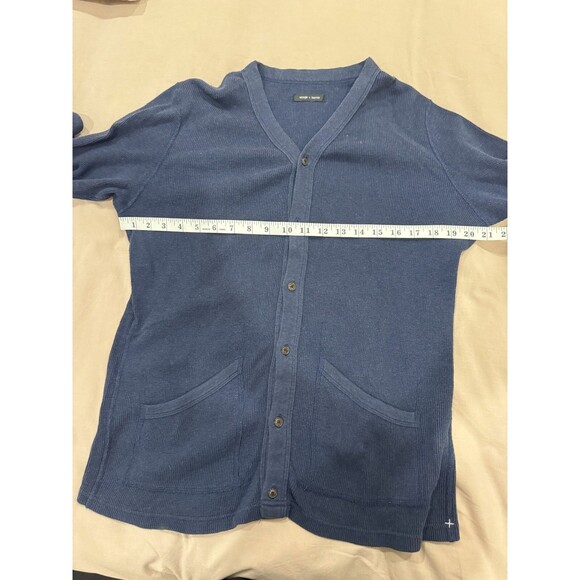 wings+horns Mens S Blue Waffle Knit Button Front V-Neck Cardigan Casual Thermal - Picture 6 of 6
